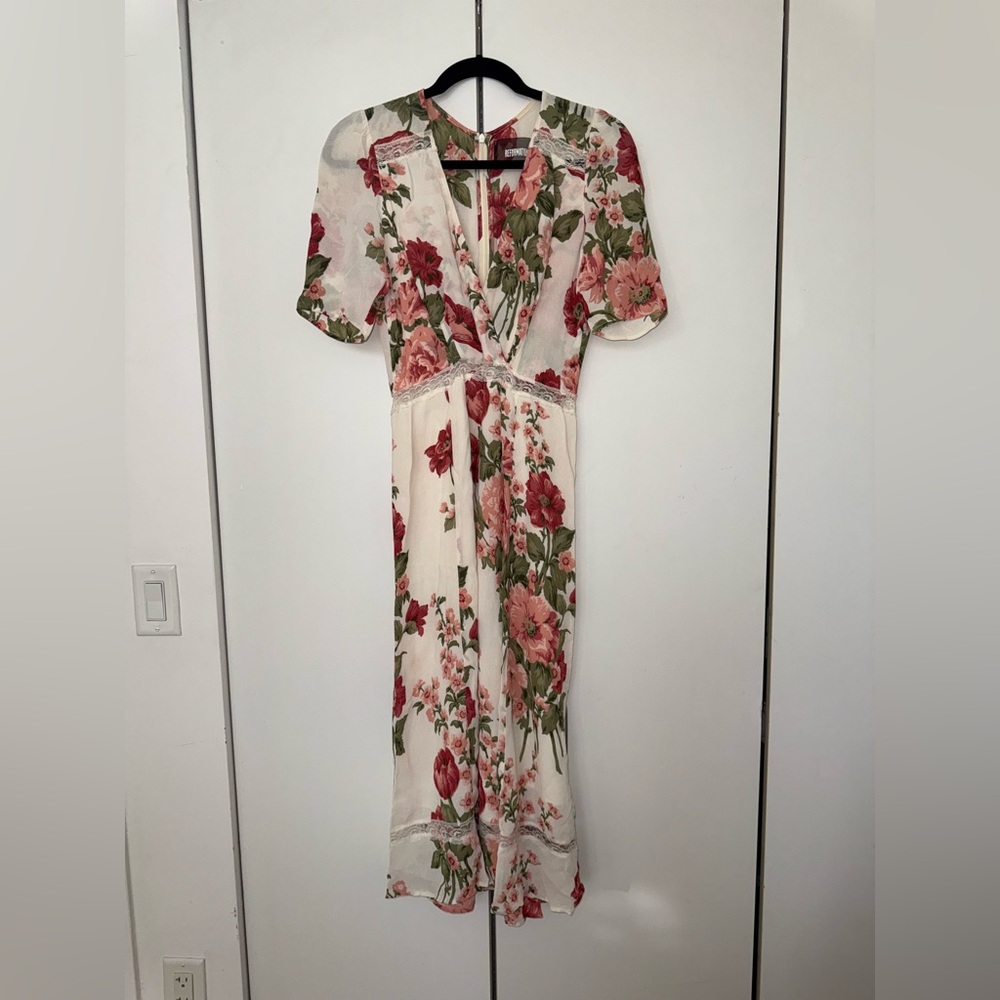 Reformation Pink Floral Midi Dress